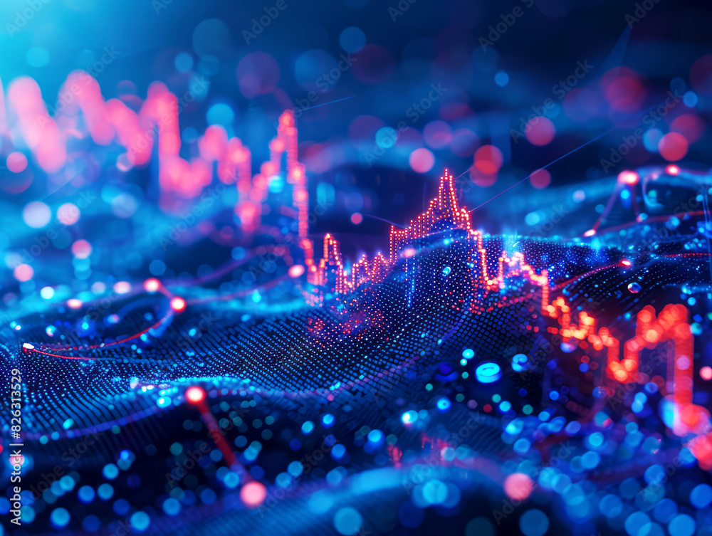 Aufkleber Abstract digital landscape with glowing particles, creative tech background, concept of data and technology. Generative AI