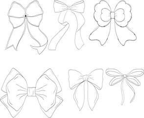 Coquette Bow Tie clipart set Ribbon Bow Illustration line art
