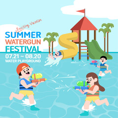 Water gun festival to enjoy at the water park during summer vacation
