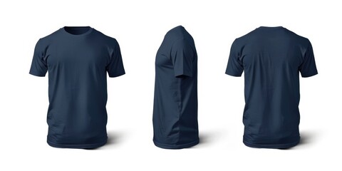 Blue Template. Blank Navy Blue T-Shirt Set Isolated on White Background for Fashion Design