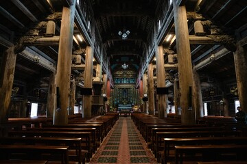 Interior view of Phat Diem Catholic Church Cathedral near Bai Dinh, Northern Vietnam