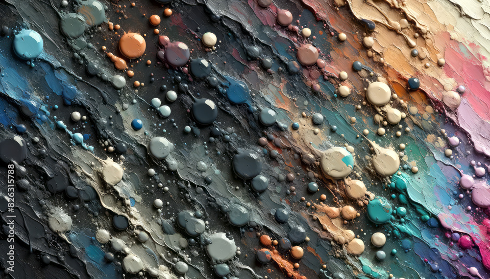 Poster colorful abstract paint splashes on a textured background, showcasing creative concept in fluid art.