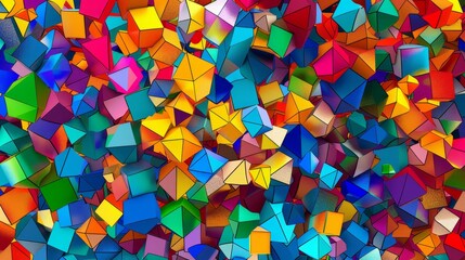Geometric multicolored polygons create an abstract background offering a vibrant and visually stimulating design for various uses.