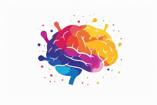 A childrens logo features a vibrant and colorful brain design illustration promoting creativity and learning.