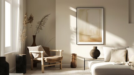 Artwork abstract, beige frame, minimal home decor
