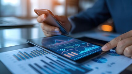fintech concept. financial chart on smart device