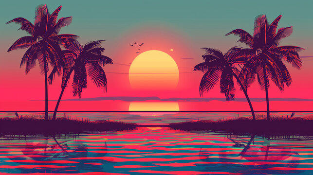 Retro Palm Trees Illustration