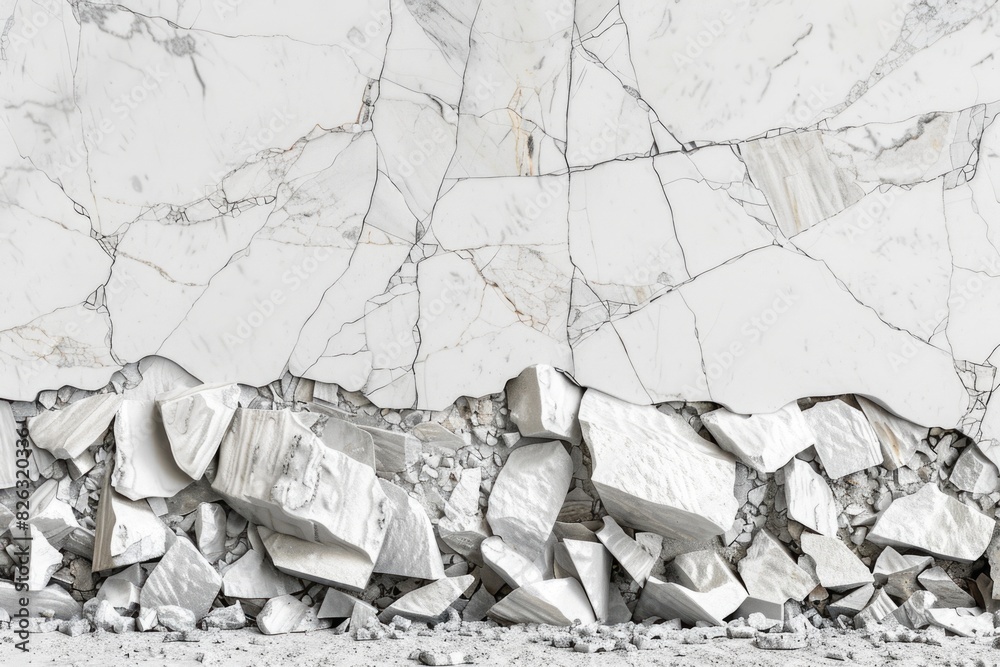 Poster a pile of rocks next to a wall, suitable for architectural projects