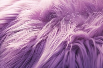Fototapeta premium Purple fur background. Surface wool texture. Copy space for text. Textured violet furry coat closeup. Abstract pattern. Animal hair wallpaper. Shiny faux fluffy backdrop. Furry ground. Sheepskin rug