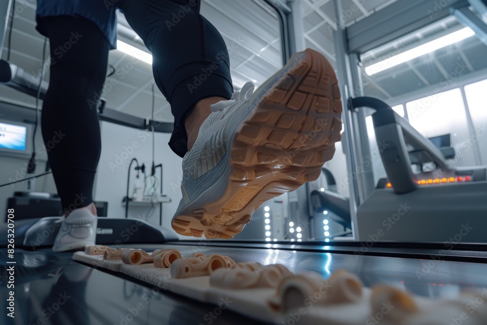 Poster a person running on a treadmill in a gym. suitable for fitness and exercise concepts