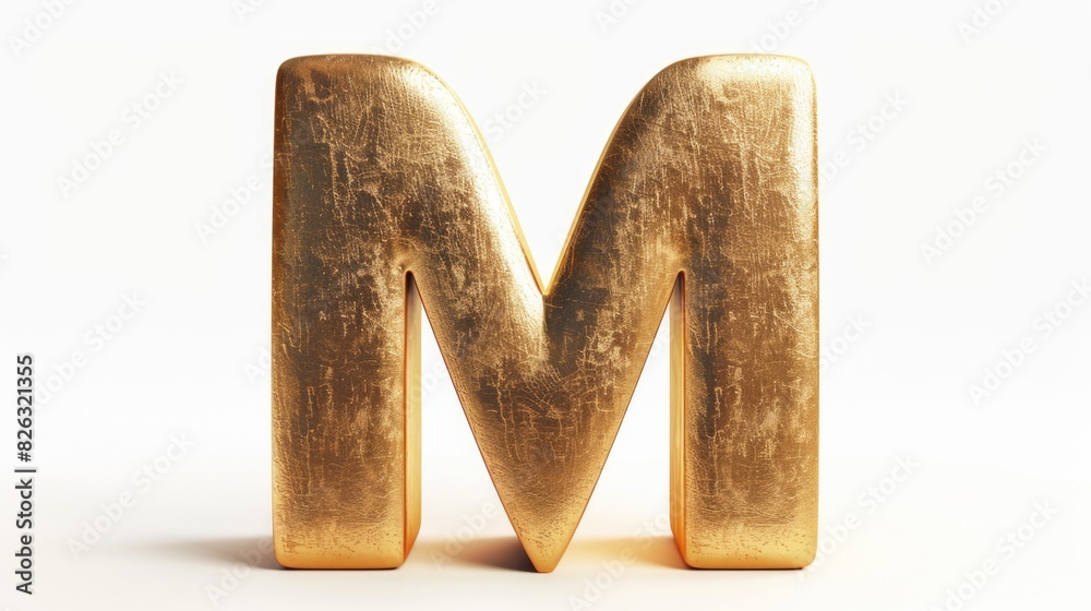 Poster A shiny gold letter M on a plain white background. Perfect for branding and design projects