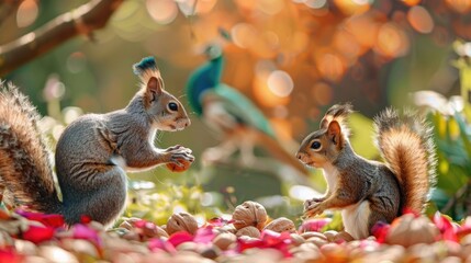 Obraz premium A charming image of two squirrels standing side by side. Perfect for nature-themed designs