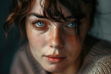 Fototapeta premium Close up of a woman with freckles. Perfect for beauty or skincare concepts