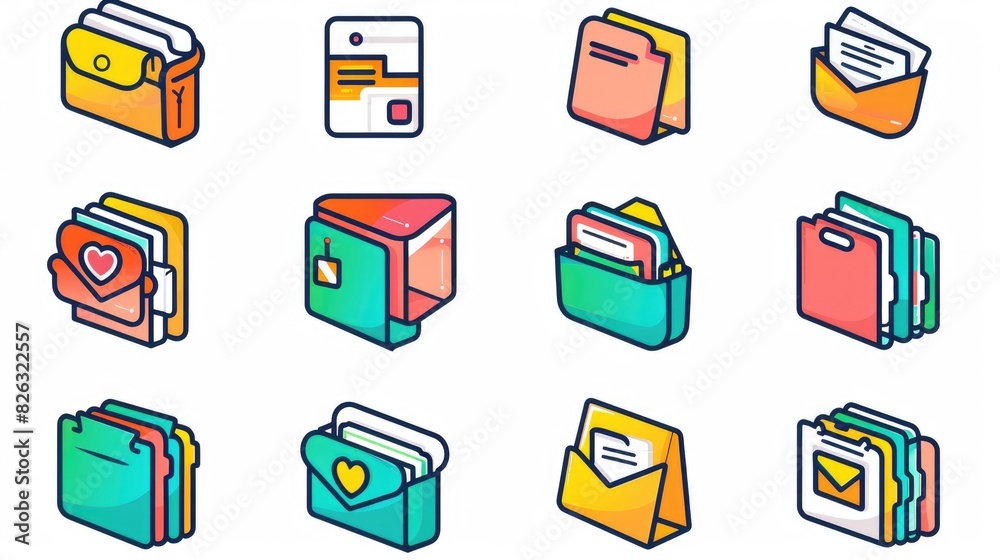 Poster Various colored icons on a simple white background. Suitable for use in web design or presentations