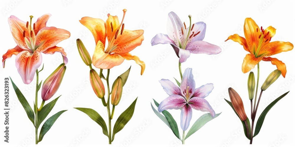 Aufkleber Various colored flowers on a simple white background. Perfect for adding a pop of color to any design