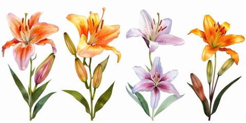 Various colored flowers on a simple white background. Perfect for adding a pop of color to any design