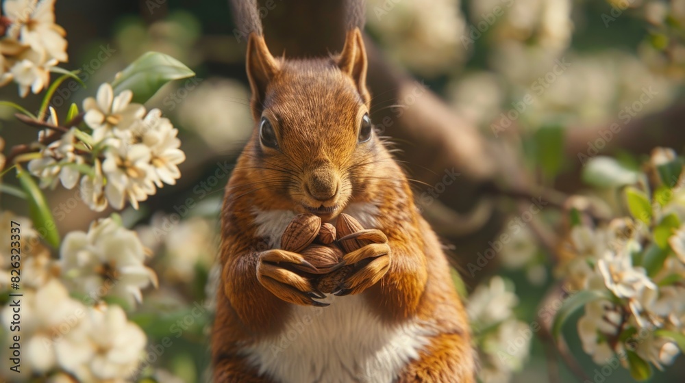 Poster A squirrel enjoying a nut in a tree. Perfect for nature and wildlife concepts
