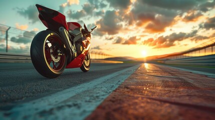 A red motorcycle parked on the side of a road. Suitable for transportation concepts - Powered by Adobe