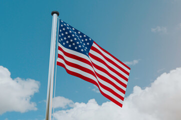 United States of America flag is Flying in the Sky 3d illustration image.