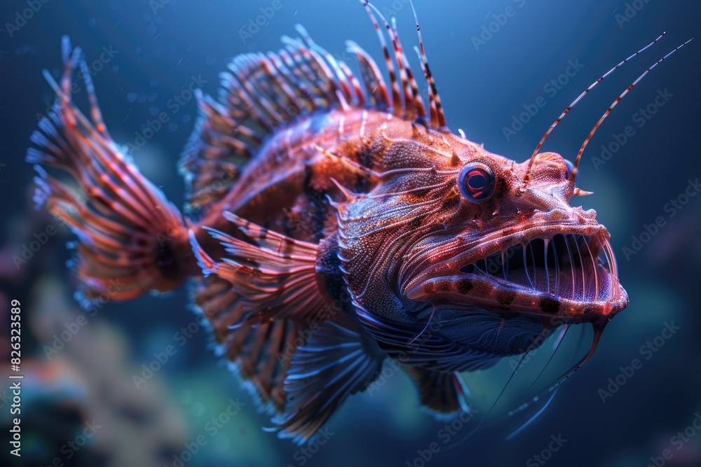 Poster close up of a fish with its mouth open, suitable for various aquatic themes