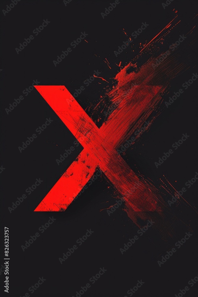 Poster red x painted on a black surface, suitable for various design projects