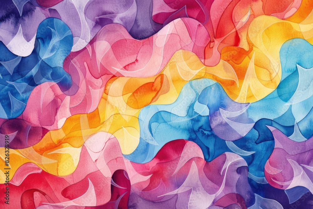 Poster colorful abstract painting with wavy shapes, suitable for various design projects