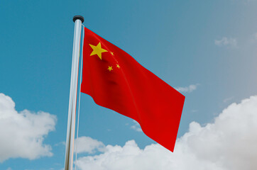 China flag is Flying in the Sky 3d illustration image.