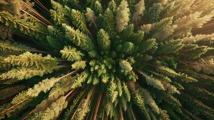  Aerial shot of dense forest with numerous trees in the foreground and tree tops fading into the distance