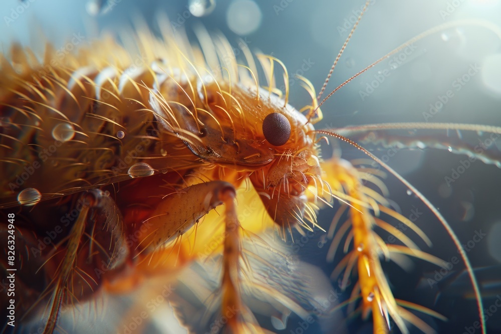 Poster Close up of a bug with water droplets on its head. Suitable for nature and macro photography projects