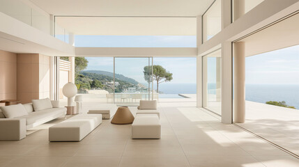 Fototapeta premium White minimalist interior overlooking the ocean