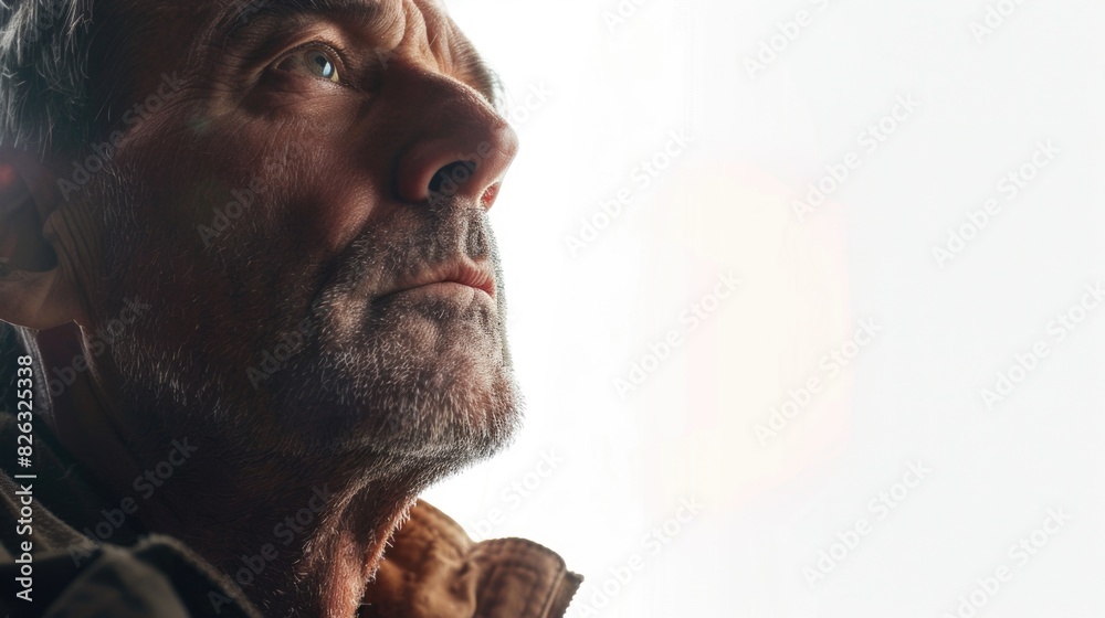 Poster close up of a person looking up, versatile for various projects