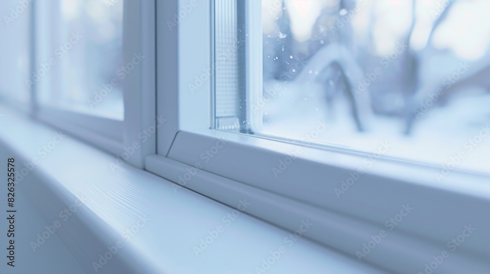 Poster a close up of a window with snow outside. perfect for winter-themed designs