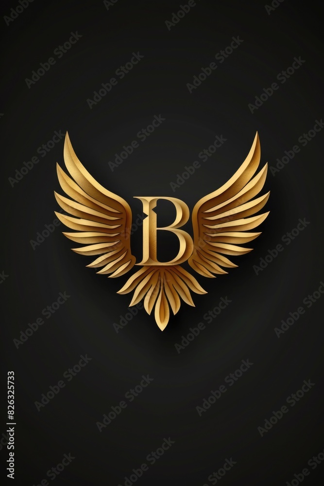 Poster A golden letter B with wings on a black background. Perfect for design projects and branding