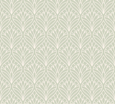 
Elegant damask floral seamless pattern. Geometric art deco leaves background. Abstract botanical vector illustration for fabric, textile, wallpaper.