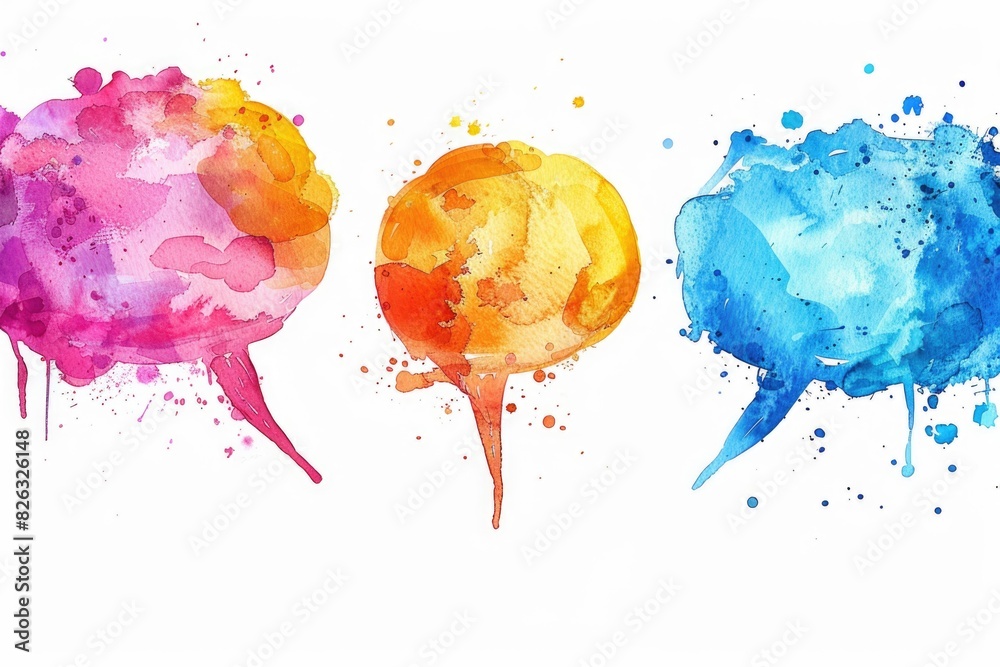 Poster Colorful watercolor speech bubbles perfect for adding text in designs