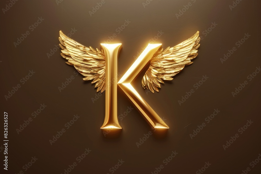 Poster A golden letter K with wings on a brown background. Ideal for branding and design projects