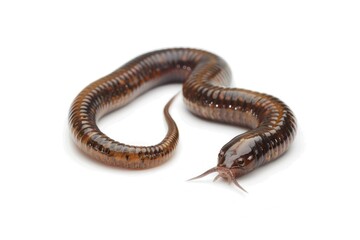 A snake with brown and black scales on a white background. Ideal for educational materials
