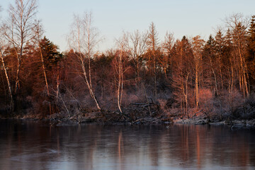 Wintertime at the river of Isar in Bavaria Germany