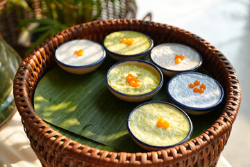Steamed Coconut Custard Thai Dessert.