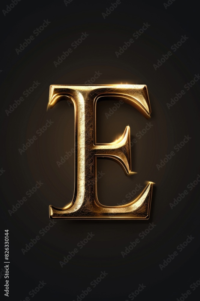 Poster Simple and elegant golden letter E on a black background, perfect for branding and design projects