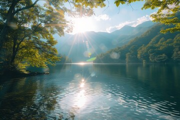 Early morning by the lakeside, with the lake’s water sparkling under the sunlight, a constant reminder of the beauty in nature