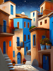 Greece Cubism Country Landscape Illustration Art	