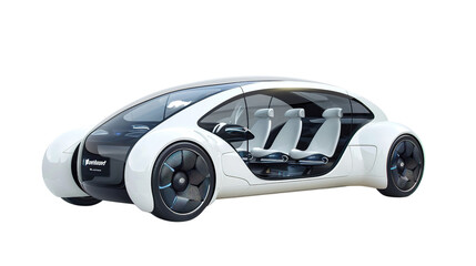 Driverless cars: Cars that use autonomous technology and autonomous driving systems. This eliminates the need for the driver to control himself and increases safety. white background