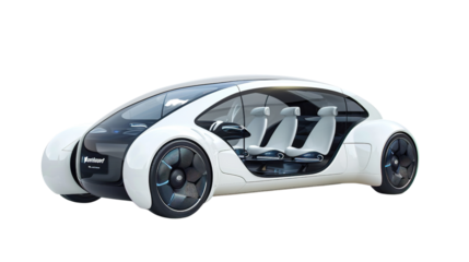 Driverless cars: Cars that use autonomous technology and autonomous driving systems. This eliminates the need for the driver to control himself and increases safety. white background