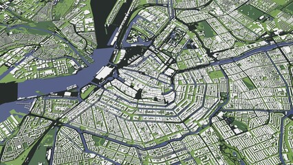 3D illustration of city and urban in Amsterdam Netherlands