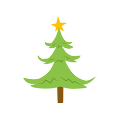 vector cartoon pine tree with star decoration