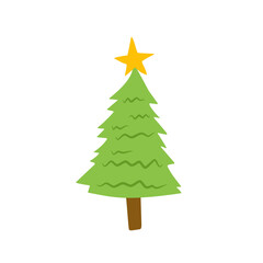 vector cartoon pine tree with star decoration