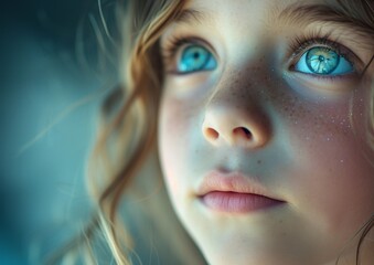 Close up on a beautiful blue eyes of a young girl