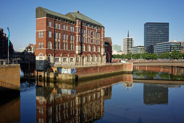 City building viewed from waterfront in Hamburg, Germany