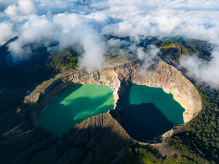Aerial view of Kelimutu National Park's crater lakes on Flores Island, Indonesia. © Wirestock